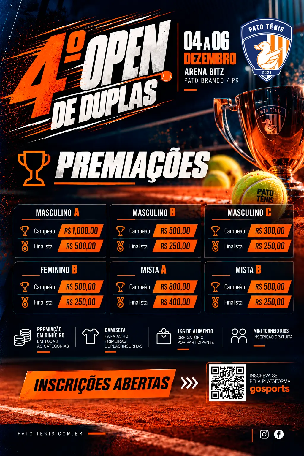 Premiações do 4º Open de Duplas Pato Tênis